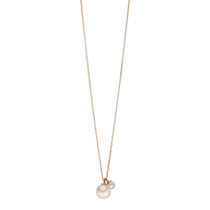 Halskette Two Drop, 18 Karat Rosegold vergoldet, Perle/Bergkristall