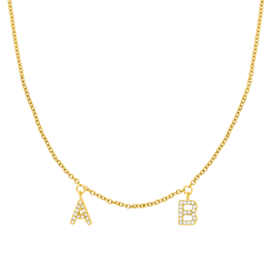 Initialen-Halskette mit 2 Anhngern, 45 cm, 14 Karat Gelbgold
