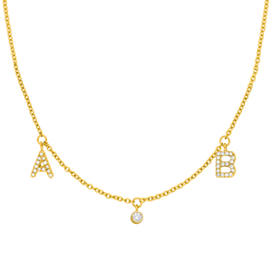 Initialen-Halskette mit 2 Buchstaben & Wunschanh�nger, 14 Karat Gelbgold