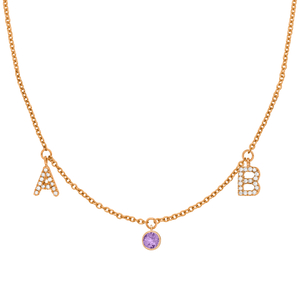 Initialen-Halskette mit 2 Buchstaben & Wunschanh�nger, 14 Karat Rosegold