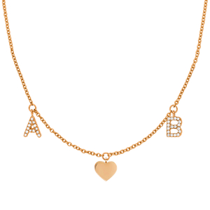 Initialen-Halskette mit 2 Buchstaben & Wunschanh�nger, 14 Karat Rosegold