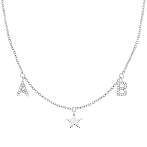 Initialen-Halskette mit 2 Buchstaben & Wunschanh�nger, 14 Karat Wei�gold