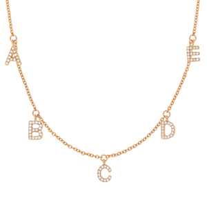 Initialen-Halskette mit 5 Anhngern, 45 cm, 14 Karat Rosegold