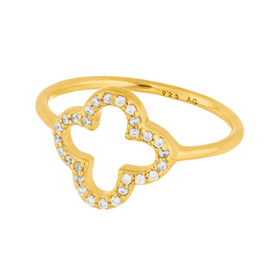 Kleeblatt Ring mit Zirkonia, 18 Karat Gelbgold vergoldet