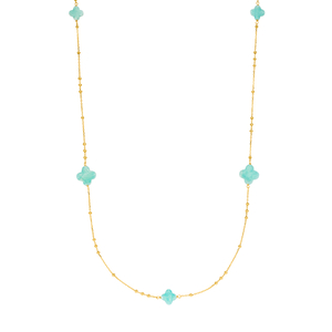 Lange Halskette Clover Gem, Amazonit, 18 Karat Gelbgold vergoldet