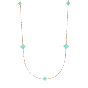 Lange Halskette Clover Gem, Amazonit, 18 Karat Rosegold vergoldet