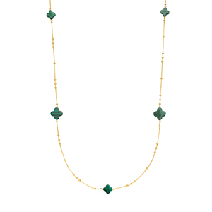 Lange Halskette Clover Gem, Malachit, 18 Karat Gelbgold vergoldet