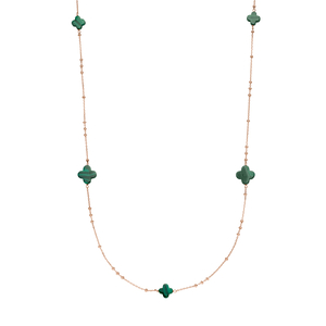 Lange Halskette Clover Gem, Malachit, 18 Karat Rosegold vergoldet