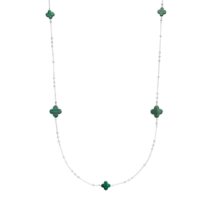 Lange Halskette Clover Gem, Malachit, 925 Sterlingsilber