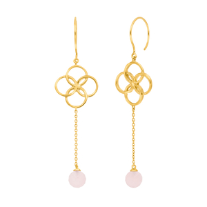 Ohrh�nger Clover Charm, Rosenquarz, 18 K Gelbgold vergoldet