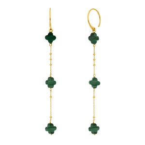 Ohrh�nger Clover Gem, lang, Malachit, 18 Karat Gelbgold vergoldet