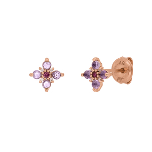 Ohrstecker BLOOM, Amethyst/Rhodolith, 18 Karat Rosegold vergoldet