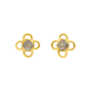 Ohrstecker Clover Gem, Labradorit, 18 K Gelbgold vergoldet