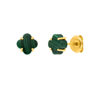Ohrstecker Clover Gem, Malachit, 18 Karat Gelbgold vergoldet