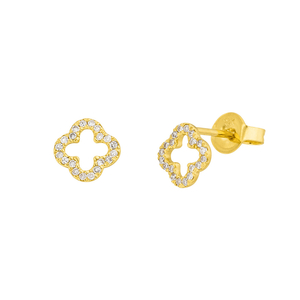 Ohrstecker Clover mit Diamanten, 18 Karat Gelbgold