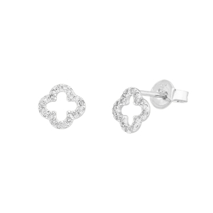 Ohrstecker Clover mit Diamanten, 18 Karat Weigold