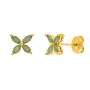 Ohrstecker Leaf Flower, Aventurin, 18 Karat Gelbgold vergoldet