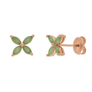 Ohrstecker Leaf Flower, Aventurin, 18 Karat Rosegold vergoldet