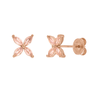 Ohrstecker Leaf Flower, Rosenquarz, 18 Karat Rosegold vergoldet
