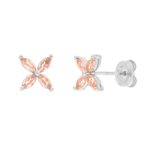 Ohrstecker Leaf Flower, Rosenquarz, 925 Sterlingsilber
