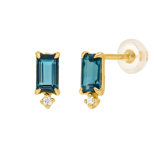 Ohrstecker London Blue Topaz SQUARE, 14 Karat Gelbgold