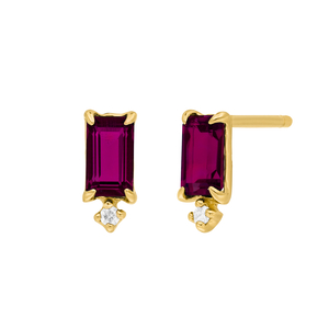 Ohrstecker Rhodolith SQUARE, 14 Karat Gelbgold