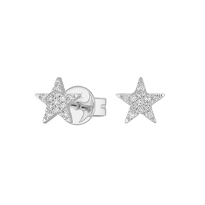 Ohrstecker Stern mit Diamanten, 14 Karat Weigold