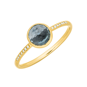 Ring Blue Topas mit Diamanten, 14K Gelbgold