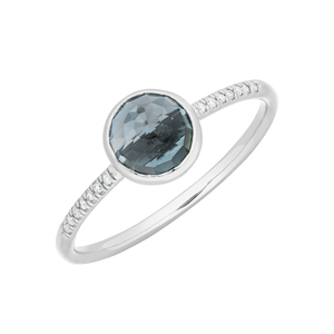 Ring Blue Topas mit Diamanten, 14K Weigold