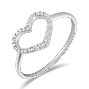 Ring Herz mit Diamanten, 18 K Weigold