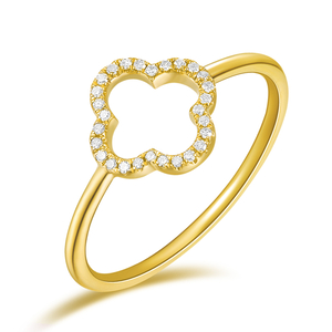 Ring Kleeblatt mit Diamanten, 18 Karat Gelbgold