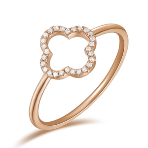 Ring Kleeblatt mit Diamanten, 18 Karat Rosegold