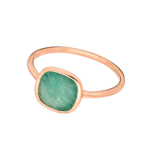 Ring Square Amazonite 18 K Rosegold Vergoldet Leaf Jewelry