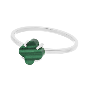 Ring Clover Gem, Malachit, 925 Sterlingsilber