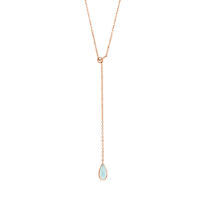 Y-Halskette Gem Drop, Aqua Chalzedon, 18 Karat Rosegold vergoldet