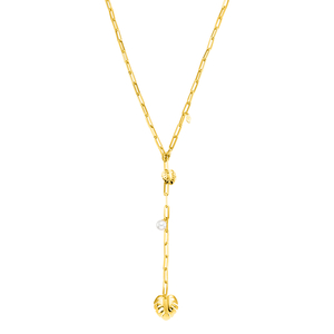Y-Halskette Monstera Leaf, 52cm, 18 K Gelbgold vergoldet
