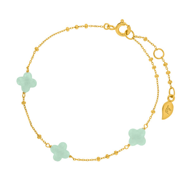 Armkette 3 Clover Gem, Amazonit, 18 Karat Gelbgold vergoldet