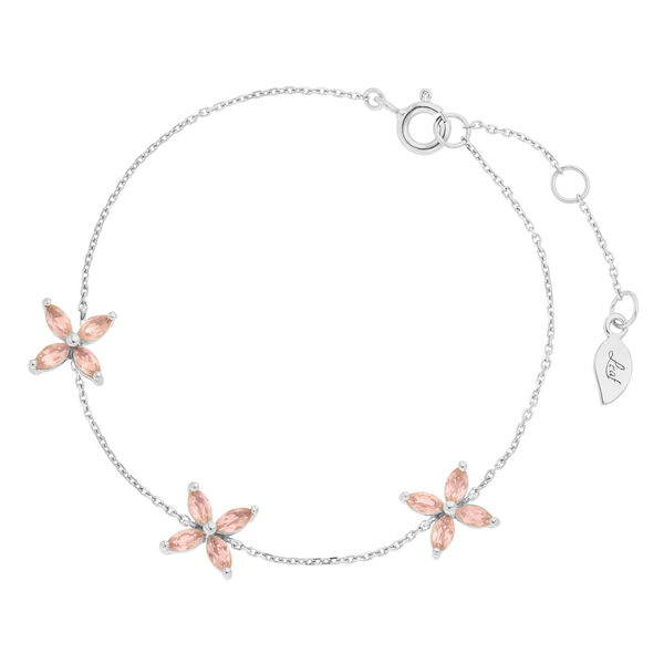 Armkette 3 Leaf Flower, Rosenquarz, 925 Sterlingsilber