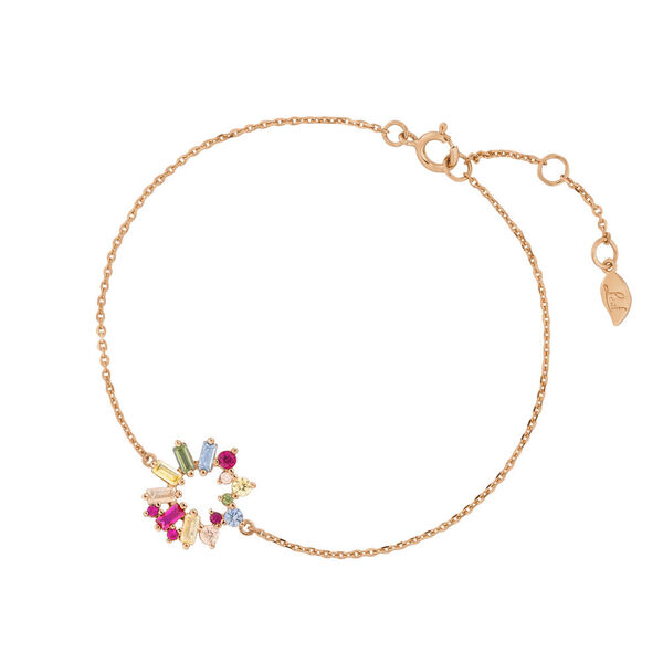 Armkette CUBE FLOWER, Multi Colour Zirkonia, 18 K Rosegold vergoldet