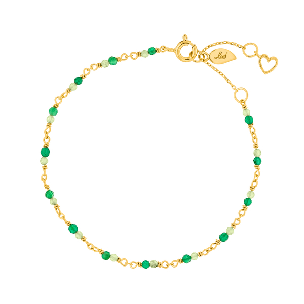 Leaf Jewelry Armkette Grüner Achat, 18 K Gelbgold vergoldet
