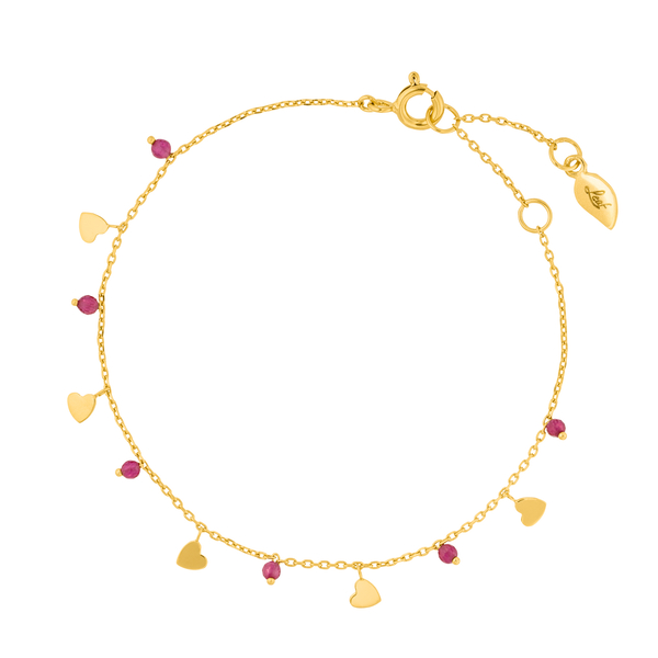 Leaf Jewelry Armkette Hearts Rubin, 18 K Gelbgold vergoldet