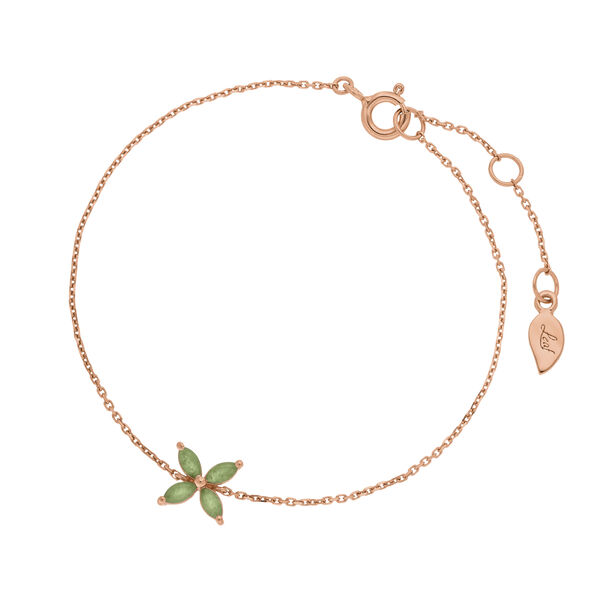 Armkette Leaf Flower, Aventurin, 18 Karat Rosegold vergoldet