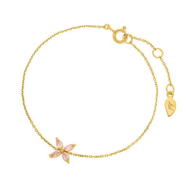 Armkette Leaf Flower, Rosenquarz, 18 Karat Gelbgold vergoldet