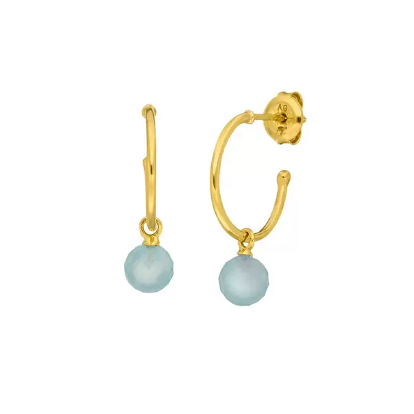 Leaf Jewelry Creole Flying Gem, Aqua Chalzedon, 18 K Gelbgold vergoldet