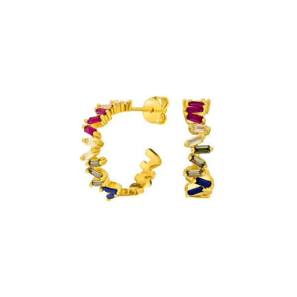 Leaf Jewelry Creole ICE CUBE, Multi Colour Zirkonia, 18 K Gelbgold vergoldet