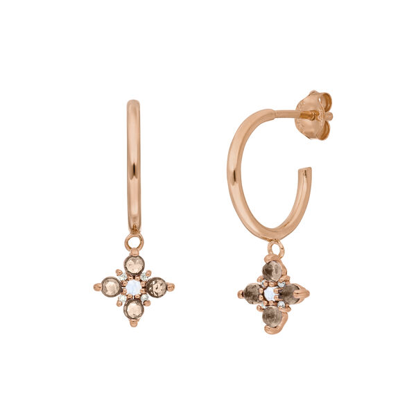 Creolen BLOOM, Rauchquarz/Mondstein, 18 Karat Rosegold vergoldet Creolen BLOOM, Rauchquarz/Mondstein, 18 Karat Rosegold vergoldet