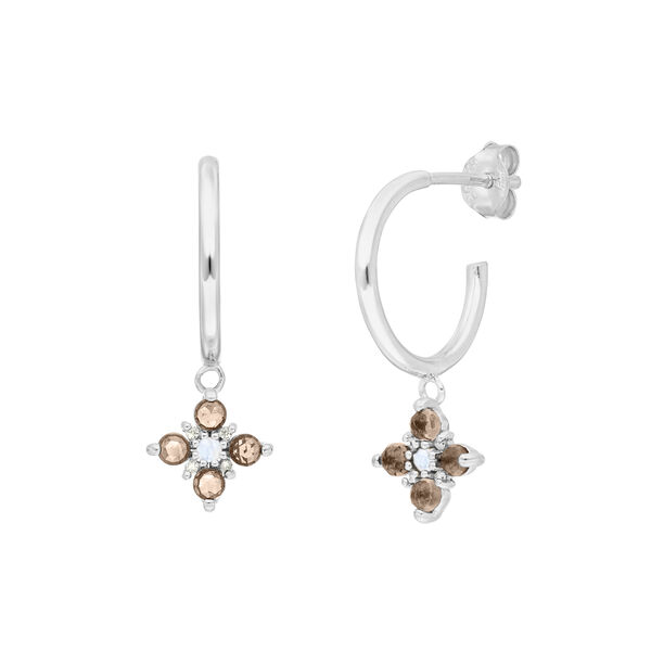 Creolen BLOOM, Rauchquarz/Mondstein, 925 Sterlingsilber Creolen BLOOM, Rauchquarz/Mondstein, 925 Sterlingsilber