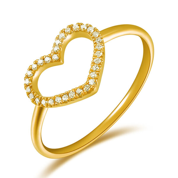 Ring Herz mit Diamanten, 18 K Gelbgold, Größe 58
