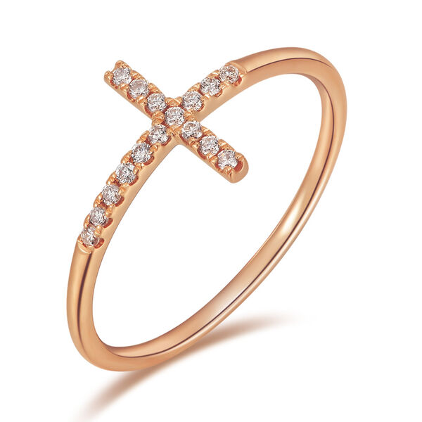 Ring Kreuz mit Diamanten, 18 Karat Rosegold