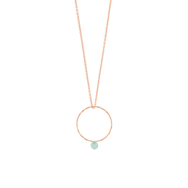 Halskette Rain Drop Circle, 18 Karat Rosegold vergoldet, Aqua Chalzedon